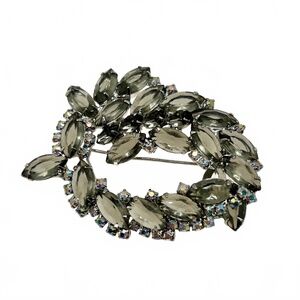 Vintage Brooch Black “Diamond” (Gray) Rhinestones